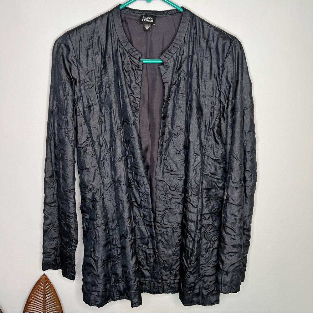 B2 EILEEN FISHER SILK CRINKLE‎ OPEN JACKET WITH POCKETS